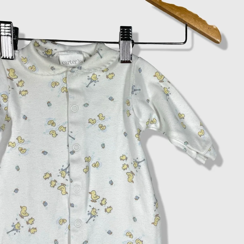 Carter's Footed Sleeper Baby 0-3M White Yellow Duck‎ Print Vintage Aesthetic